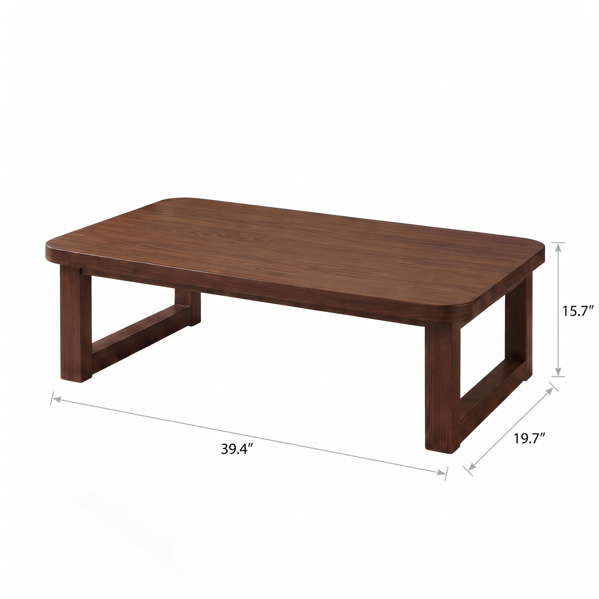 Aveline coffee table dimension diagram, 39.4 inches wide, 19.7 inches deep, 15.7 inches high