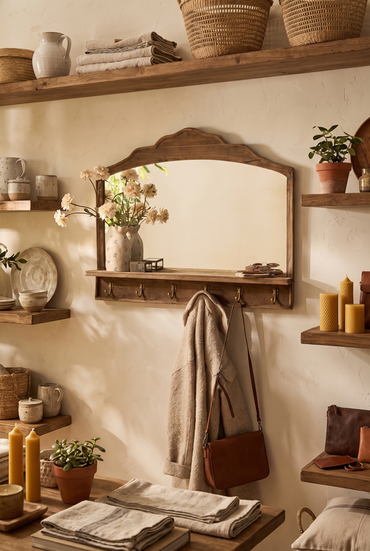 A layered living room with textiles and natural materials