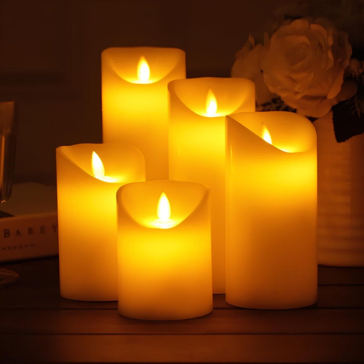 Wynn flameless LED pillar candles, classic style set of 5