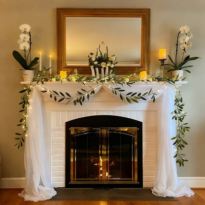 Laurel botanical LED garland in olive leaf