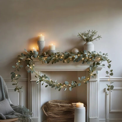 Laurel botanical LED garland in eucalyptus leaf
