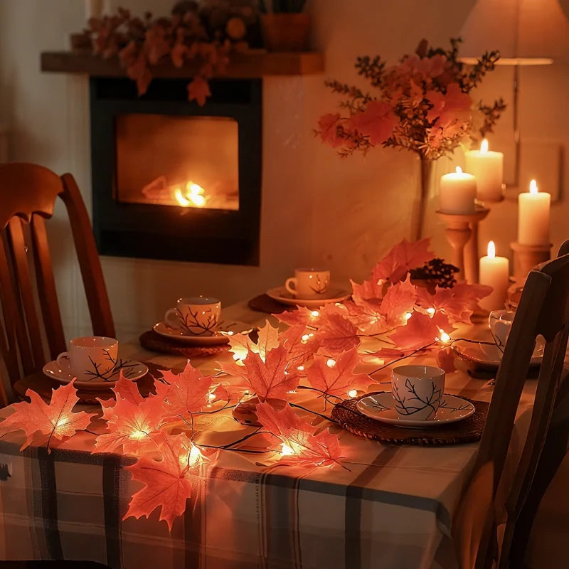 Laurel botanical LED garland in autumn maple