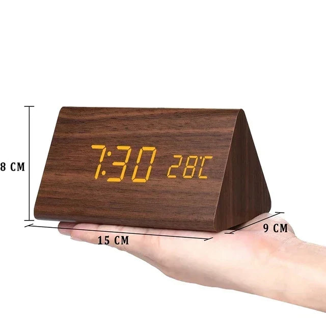Wooden LED Alarm Clock - Voice Control, Temperature, Bedside Clock