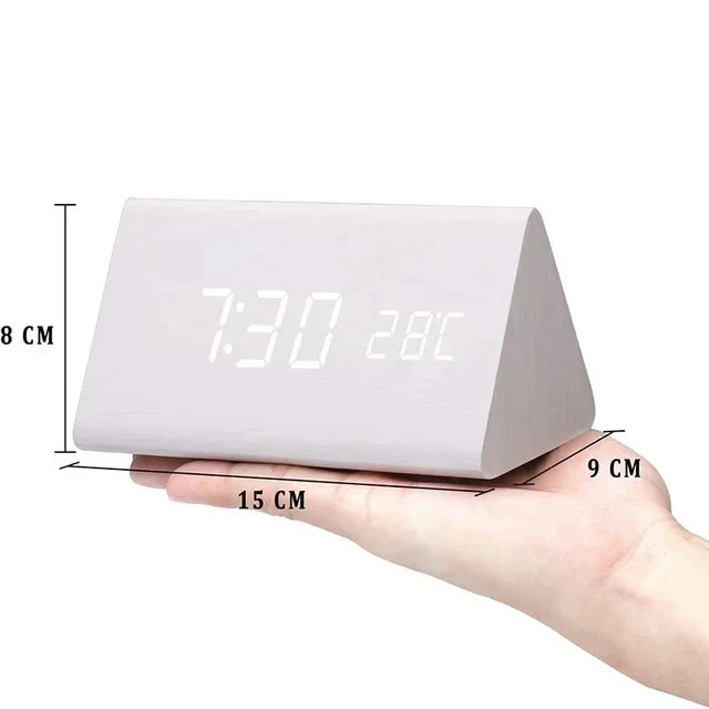 Wooden LED Alarm Clock - Voice Control, Temperature, Bedside Clock
