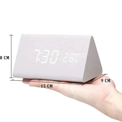 Wooden LED Alarm Clock - Voice Control, Temperature, Bedside Clock