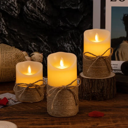 Wynn flameless LED candles with rope wrap, set of 3