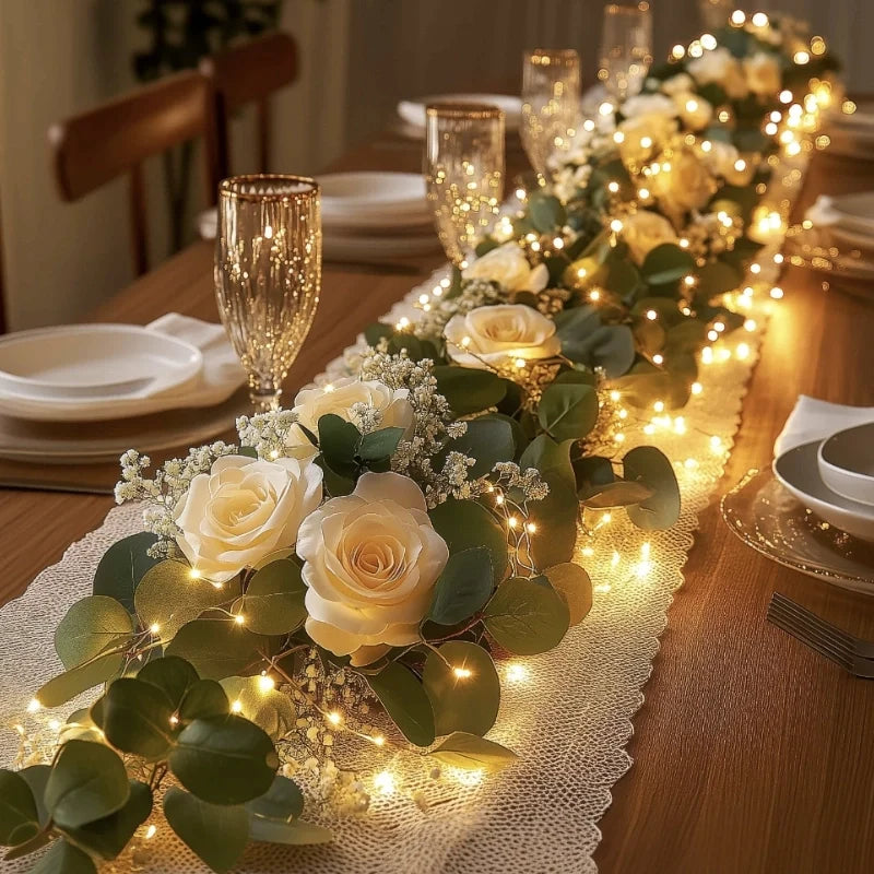 Laurel botanical LED garland in camellia