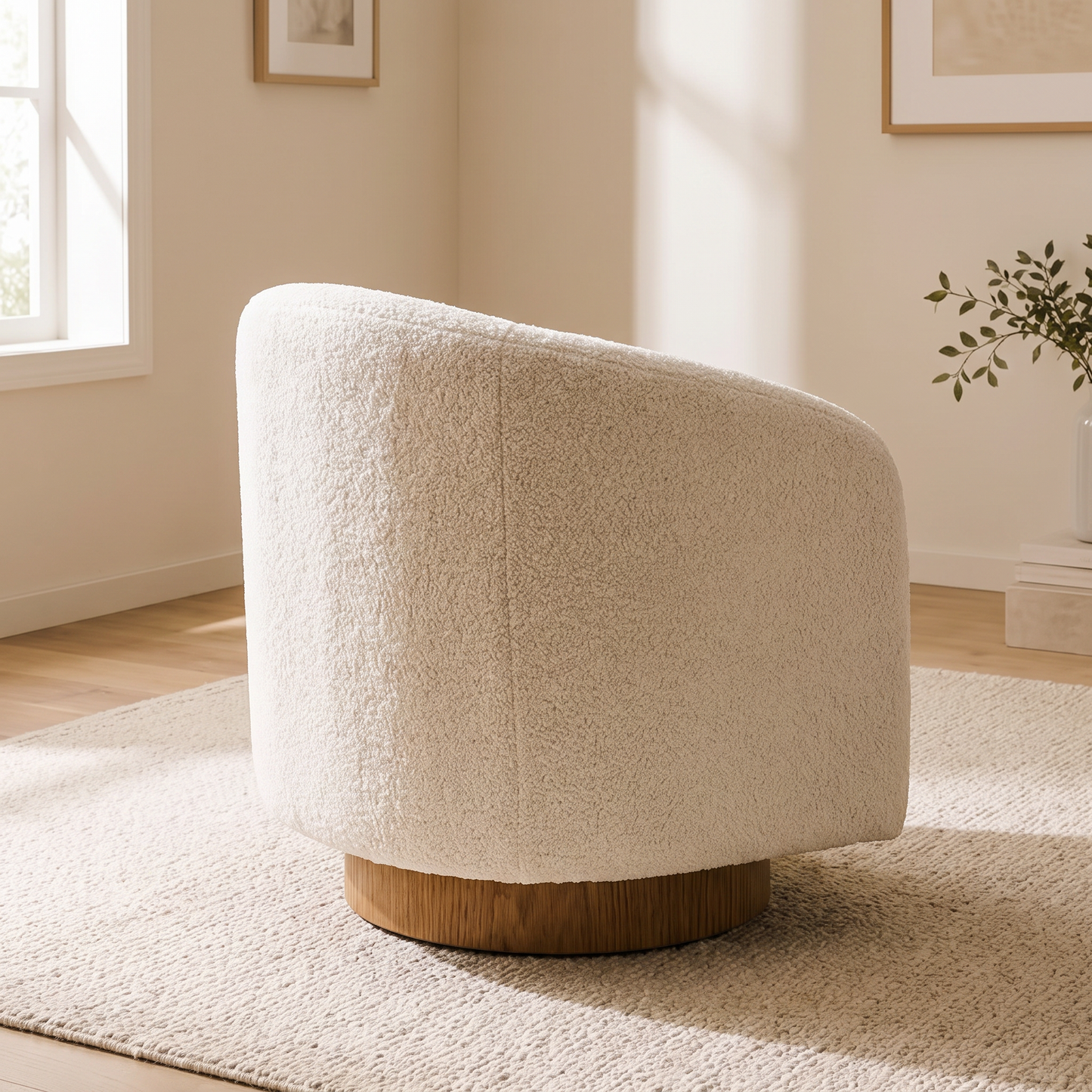 Cove chair from behind showing the curve of the barrel back