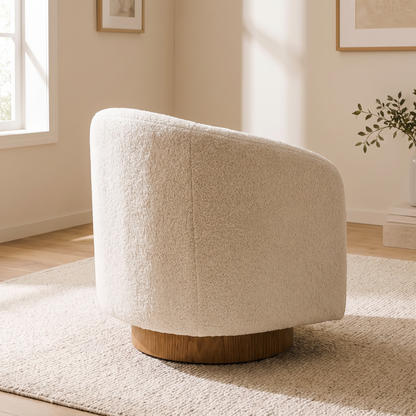 Cove chair from behind showing the curve of the barrel back