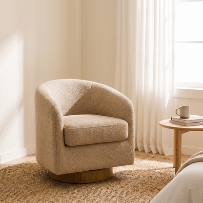Cove chair alone in a bright bedroom corner
