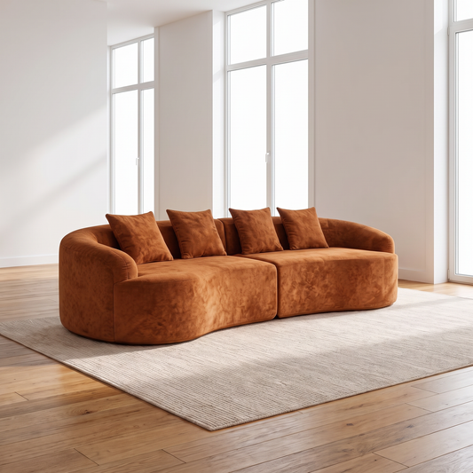 Calla sofa seen straight on in a bright open plan room