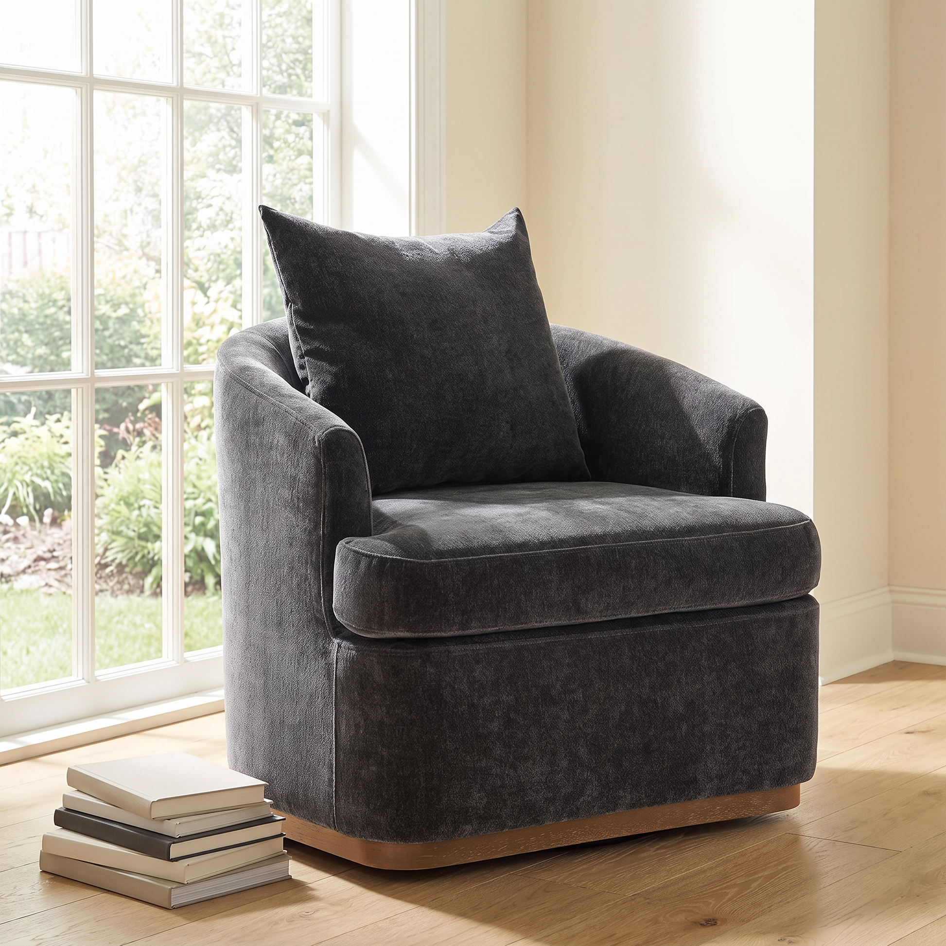 Ridley chair in a bright reading corner beside a window