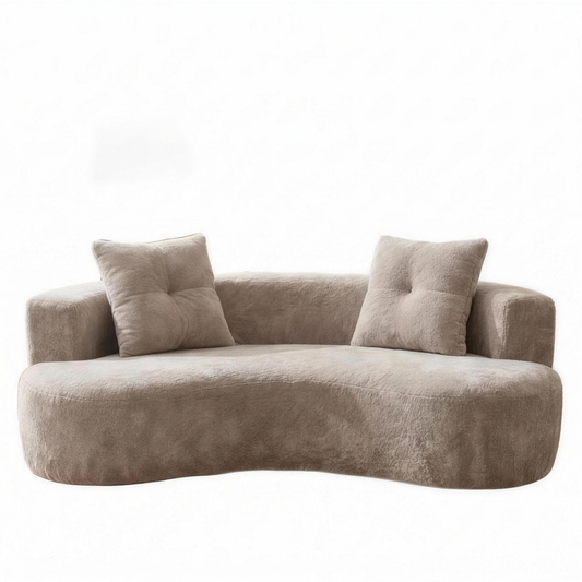 Solene curved boucle three seater couch on a white background
