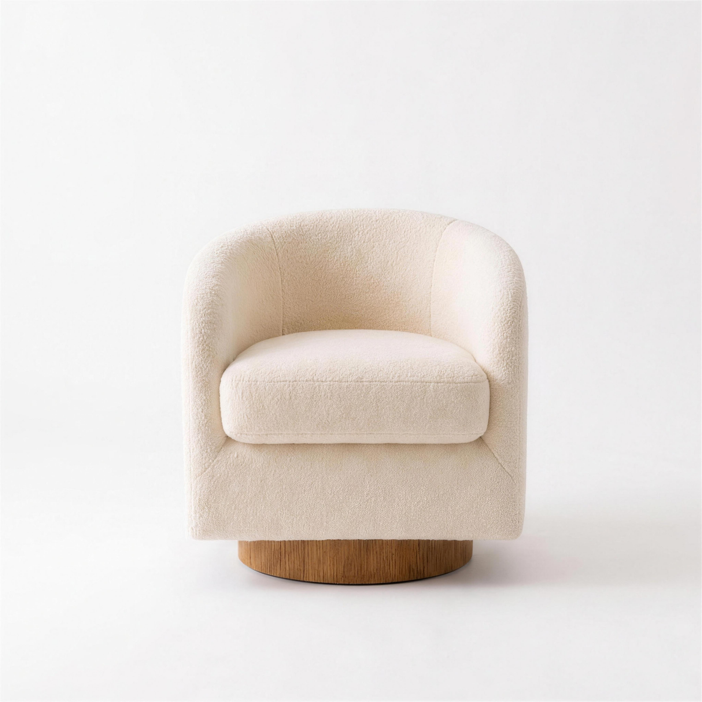 Cove teddy khaki barrel swivel chair on a white background