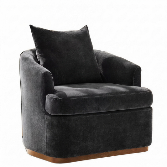 Ridley black chenille swivel accent chair on a white background