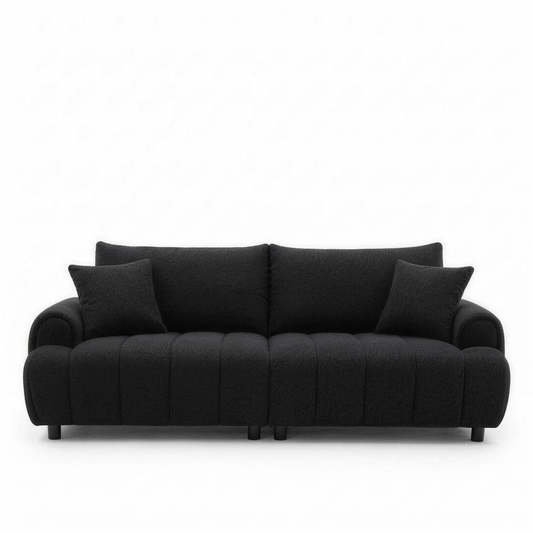 Bexley black boucle sofa on a white background