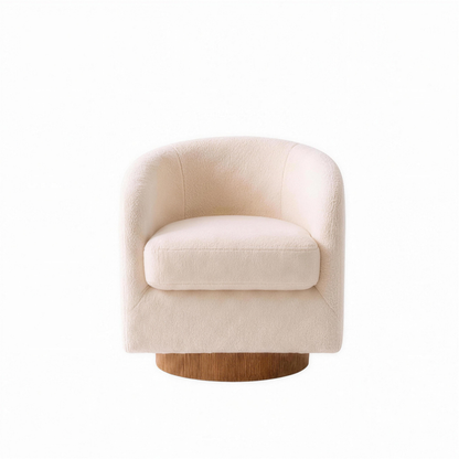 Cove teddy khaki barrel swivel accent chair on a white background
