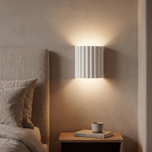 Ribbed Resin Wall Lamp in a bedroom