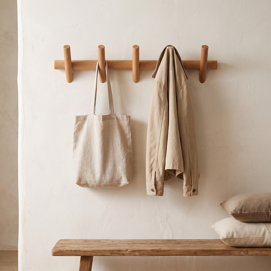 Maeve Oak Wall Rack in an entryway