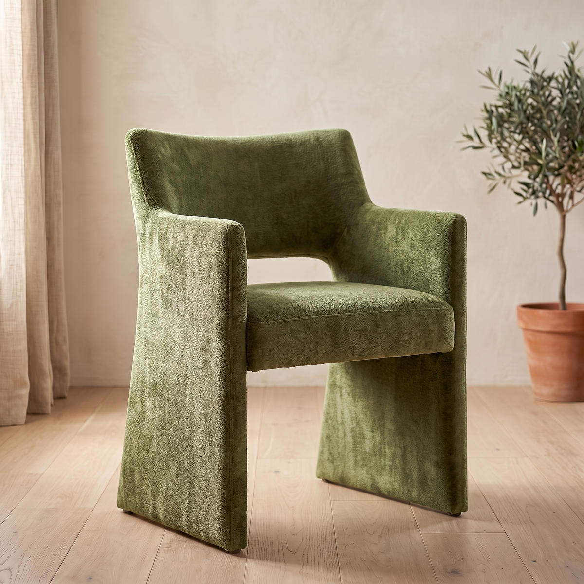 Odessi Dining Chair in moss green mohair
