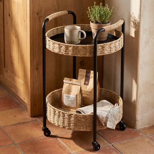 Two Tier Rattan Trolley