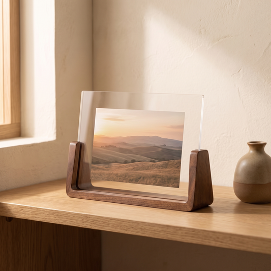 Esme Acrylic Photo Frame with Wood Base in Horizontal Walnut